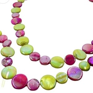 Sea lily pink & green mother of pearl bead necklace